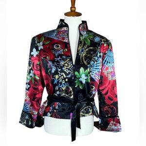 JS Collections Asian inspired print silk jacket Size 16